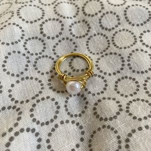 Gold Pearl Wire Wrapped Ring